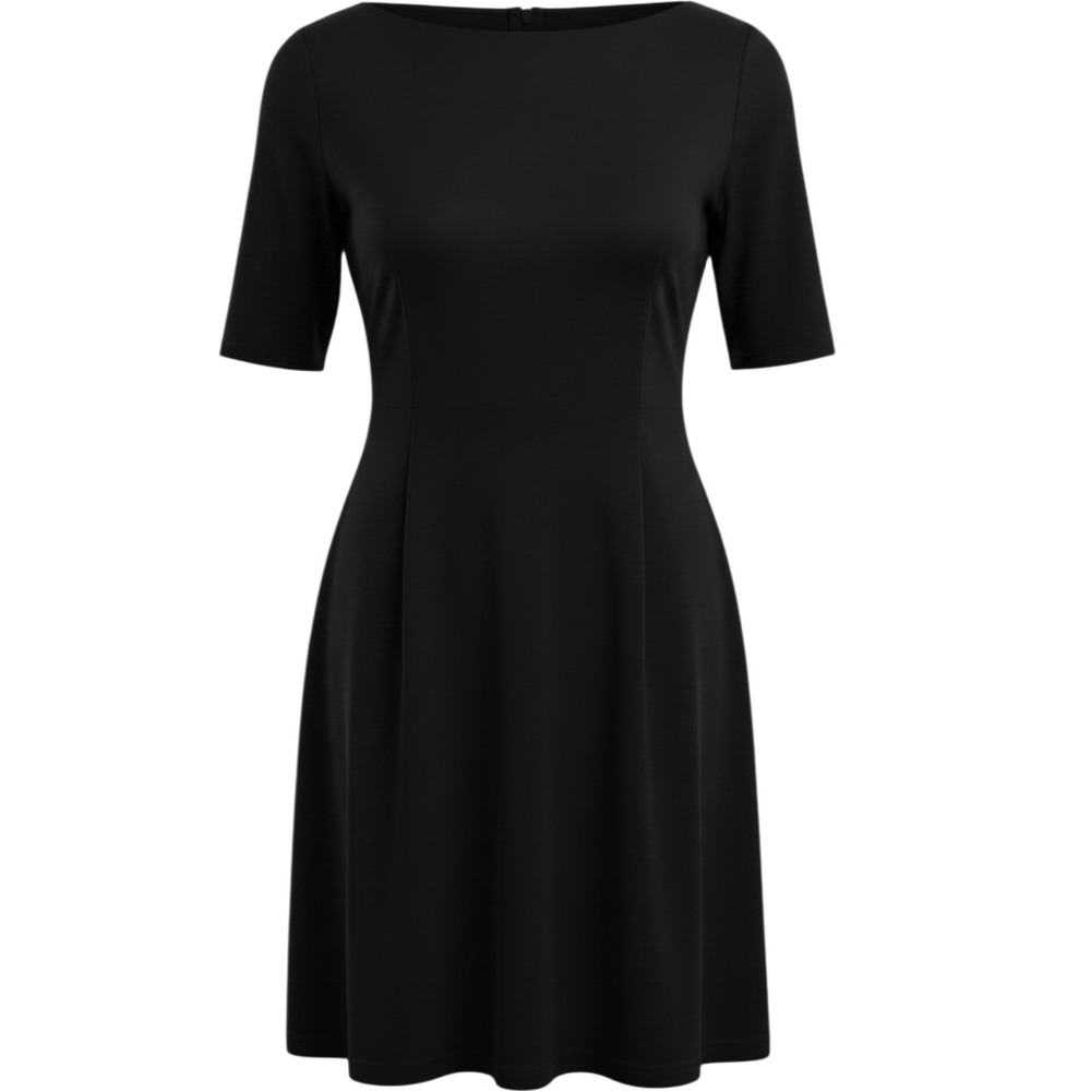 Gap Womens Black Boat Neck Short Sleeve Sheath Dress Small LBD Stretch Capsule